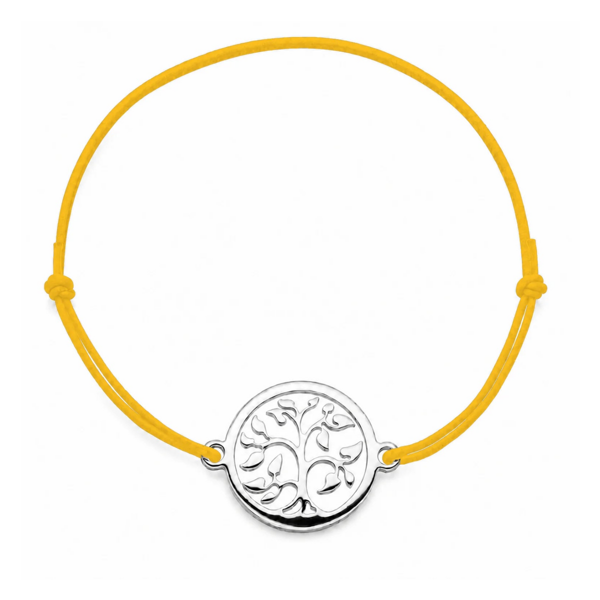Bracelet cordon jaune ajustable Arbre de Vie argenté – bijou personnalisable avec médaille pour gravure 8 mm