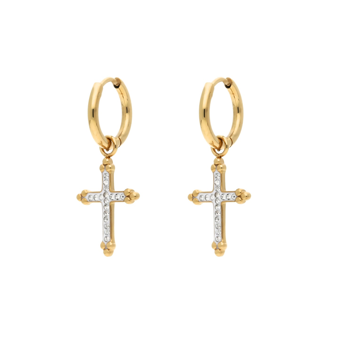 Boucles d'Oreilles Créoles Cross Doré