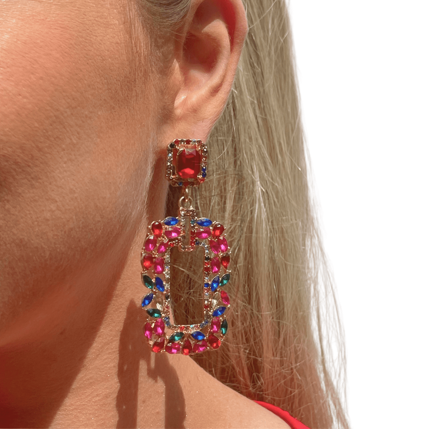 Photo Portée Boucles d'Oreilles Pendantes Éclats d'Arc En Ciel