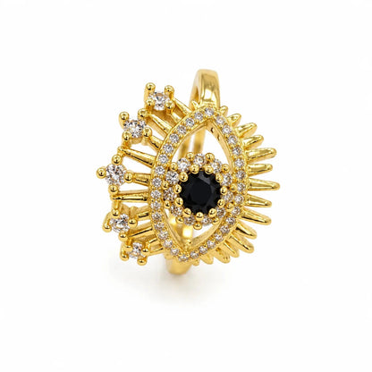 Bague Kallima œil grec en acier inoxydable doré, vue de profil sur fond blanc