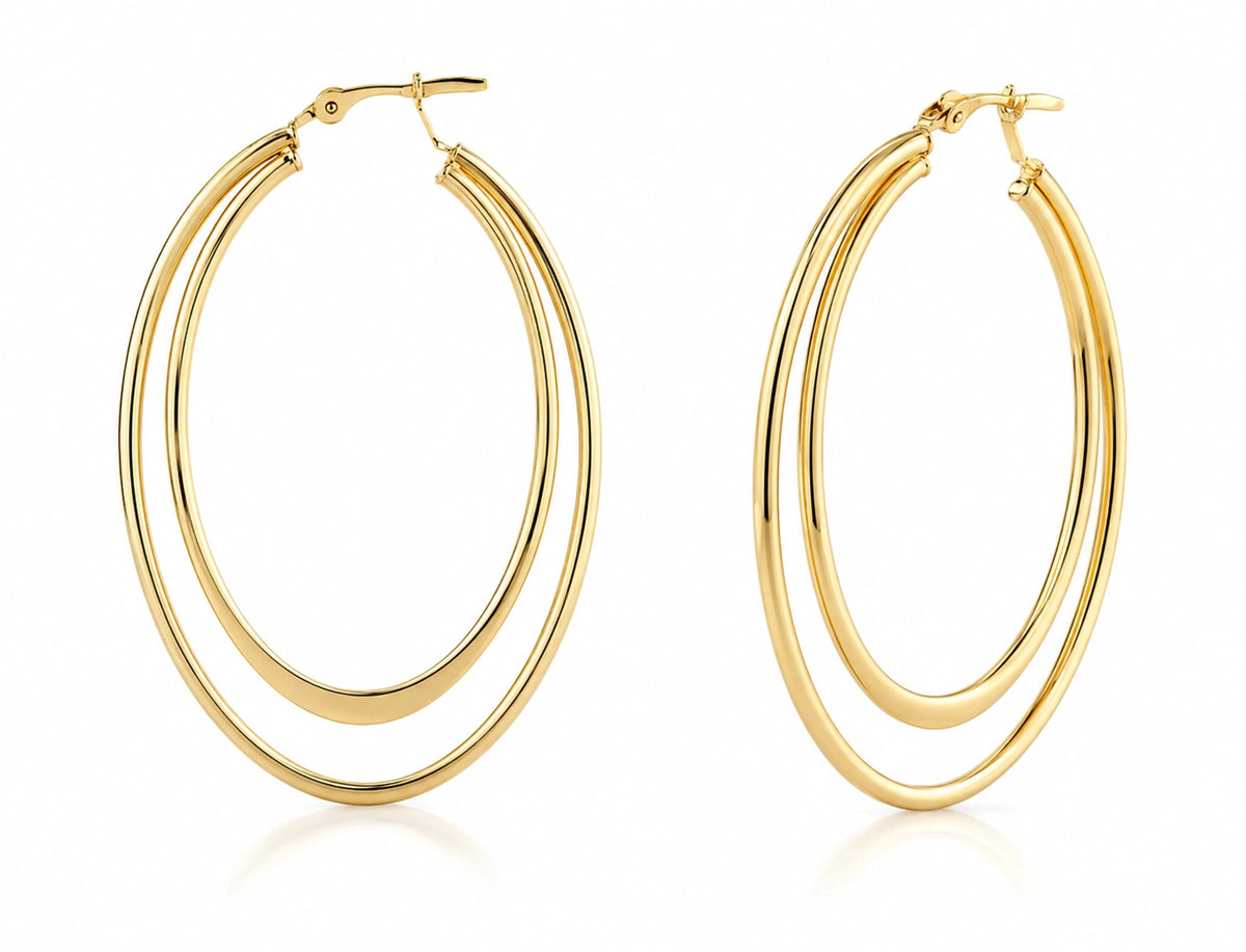 Boucles d’oreilles créoles doubles dorées en acier inoxydable