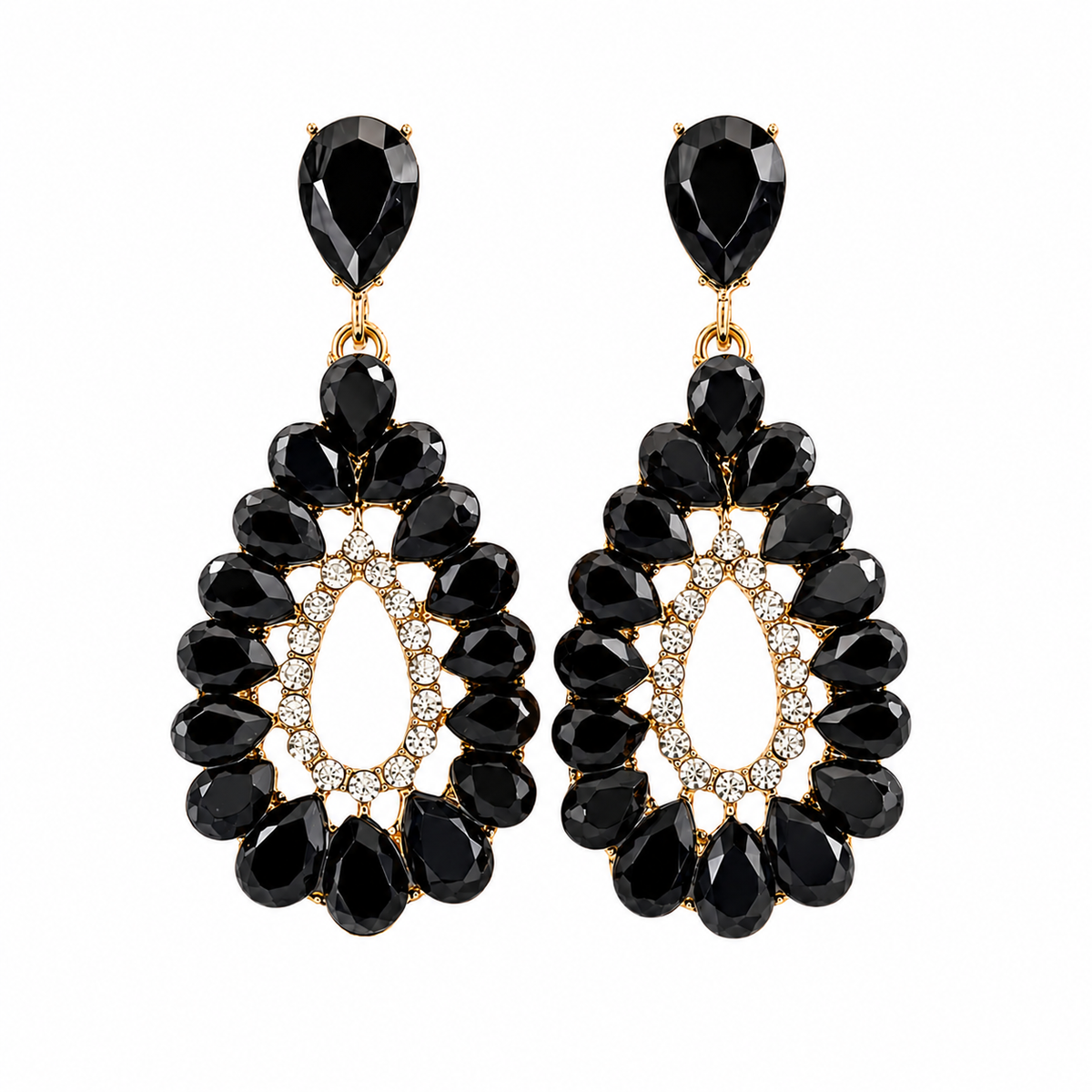Boucles d'oreilles pendantes Baroque en matériaux fantaisie, design étoilé baroque sophistiqué, 6,5 cm, style cosmique nocturne