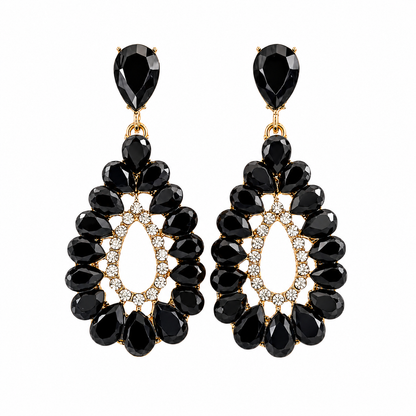 Boucles d'oreilles pendantes Baroque en matériaux fantaisie, design étoilé baroque sophistiqué, 6,5 cm, style cosmique nocturne