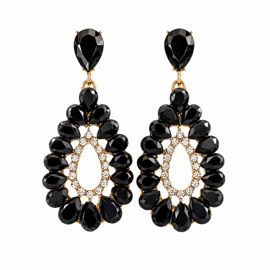 Boucles d'oreilles pendantes Baroque en matériaux fantaisie, design étoilé baroque sophistiqué, 6,5 cm, style cosmique nocturne