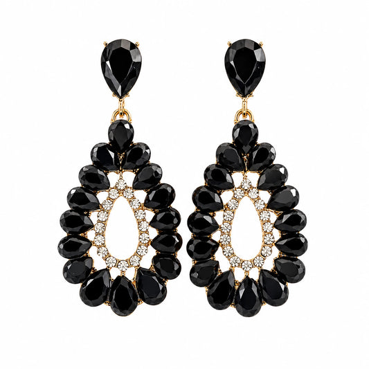 Boucles d'oreilles pendantes Baroque en matériaux fantaisie, design étoilé baroque sophistiqué, 6,5 cm, style cosmique nocturne