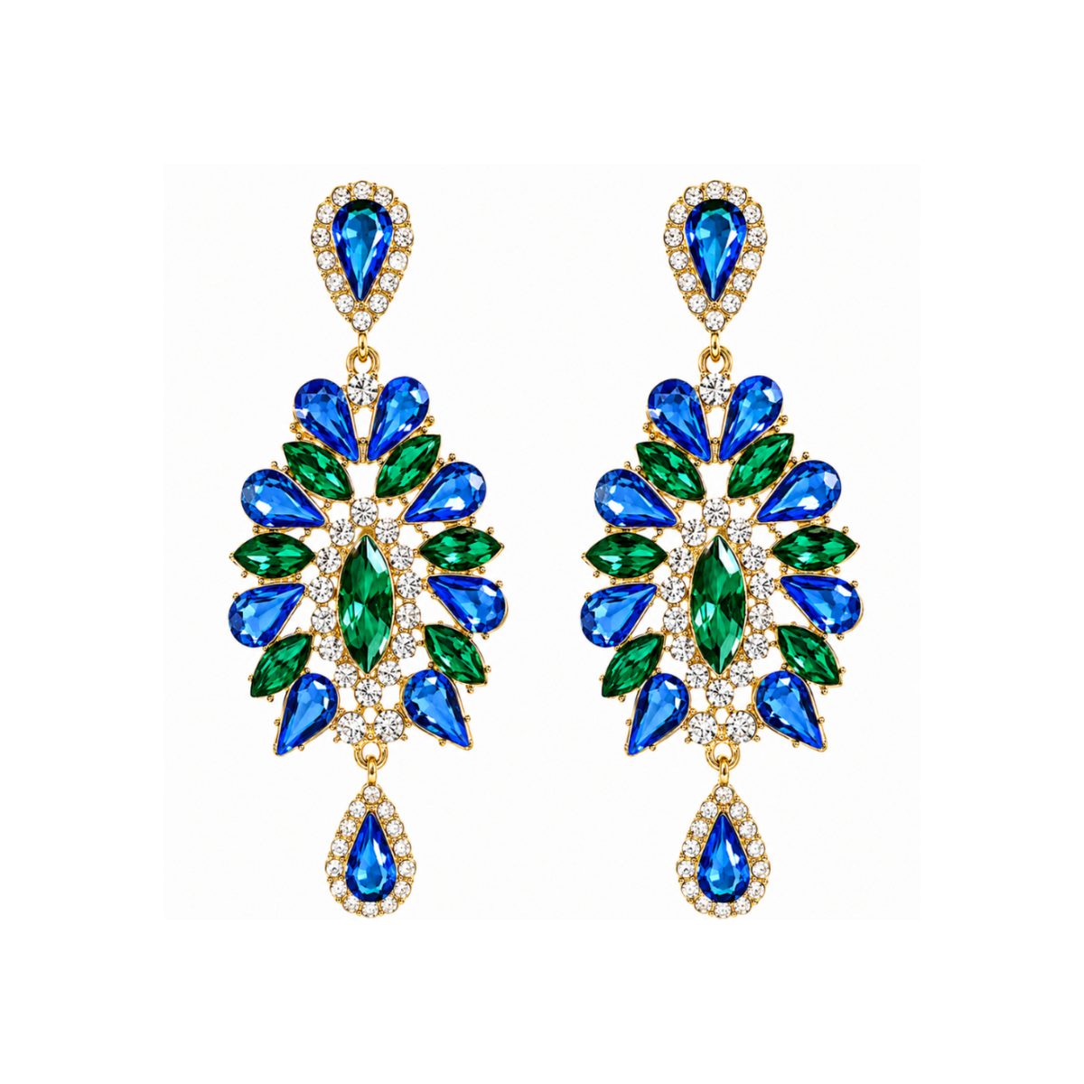 Boucles d'oreilles pendantes Éclosions en cristaux bleus scintillants, design en forme de gouttes élégantes