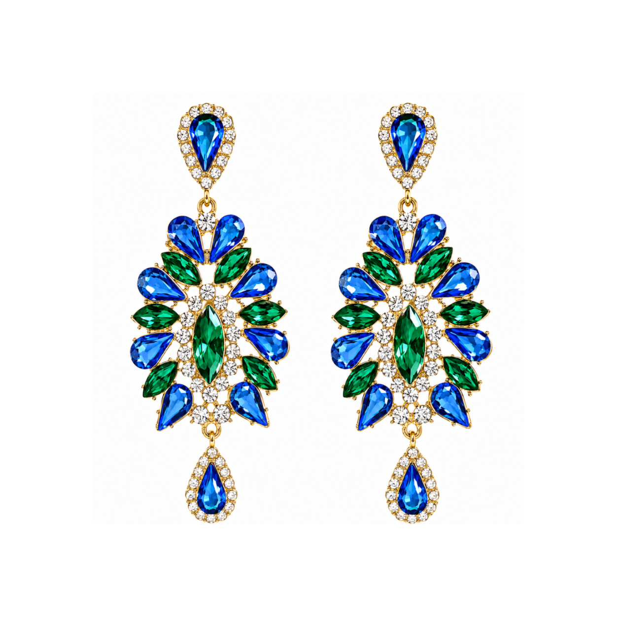 Boucles d'oreilles pendantes Éclosions en cristaux bleus scintillants, design en forme de gouttes élégantes