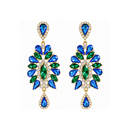 Boucles d'oreilles pendantes Éclosions en cristaux bleus scintillants, design en forme de gouttes élégantes