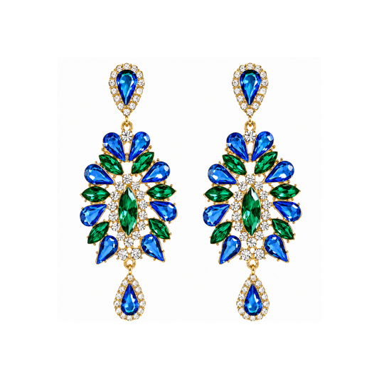 Boucles d'oreilles pendantes Éclosions en cristaux bleus scintillants, design en forme de gouttes élégantes