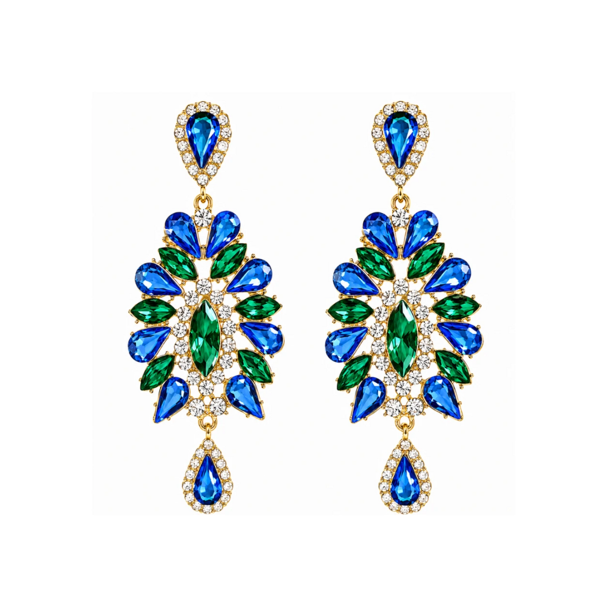 Boucles d'oreilles pendantes Éclosions en cristaux bleus scintillants, design en forme de gouttes élégantes