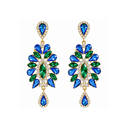 Boucles d'oreilles pendantes Éclosions en cristaux bleus scintillants, design en forme de gouttes élégantes