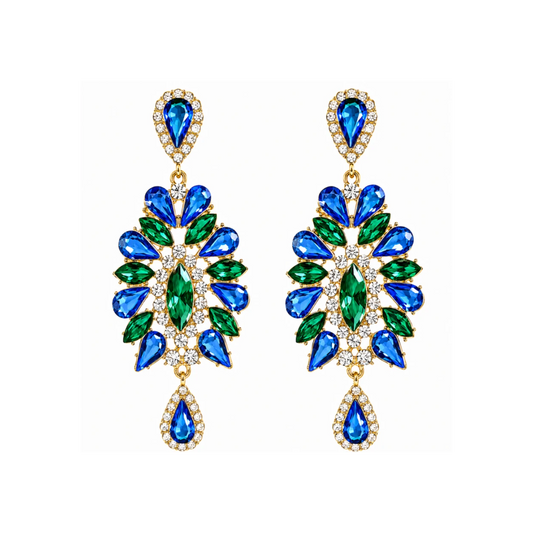 Boucles d'oreilles pendantes Éclosions en cristaux bleus scintillants, design en forme de gouttes élégantes