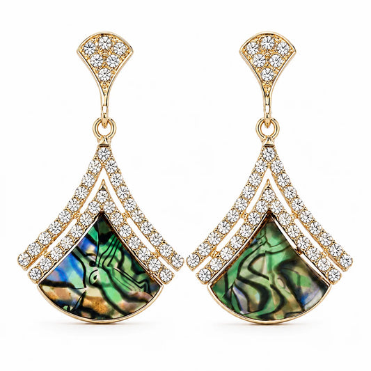 Boucles d'oreilles pendantes iridescence en forme de feuille d'émeraude, design sophistiqué naturel