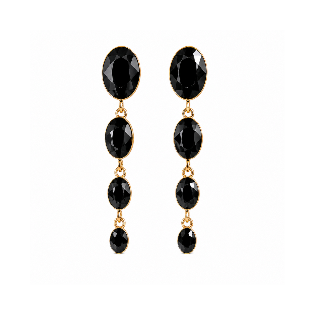 Boucles d'oreilles pendantes Nocturne noires avec cascades ovales, 7 cm, fermeture tige poussoir et crochets