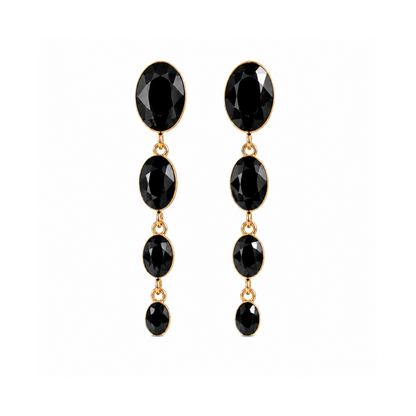 Boucles d'oreilles pendantes Nocturne noires avec cascades ovales, 7 cm, fermeture tige poussoir et crochets