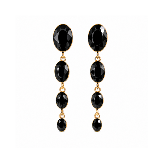 Boucles d'oreilles pendantes Nocturne noires avec cascades ovales, 7 cm, fermeture tige poussoir et crochets