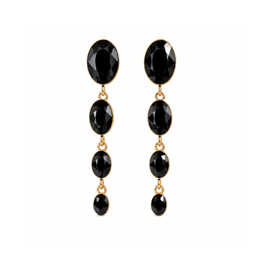 Boucles d'oreilles pendantes Nocturne noires avec cascades ovales, 7 cm, fermeture tige poussoir et crochets