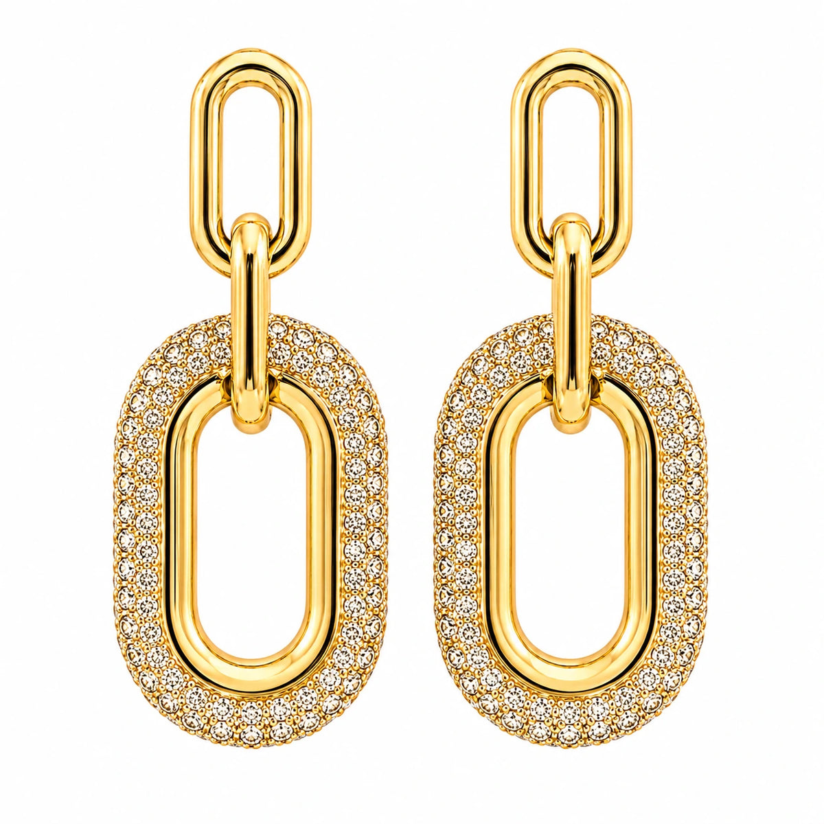 Boucles d'oreilles pendantes Athéna ovale en or jaune avec zirconiums scintillants - silhouette géométrique épurée