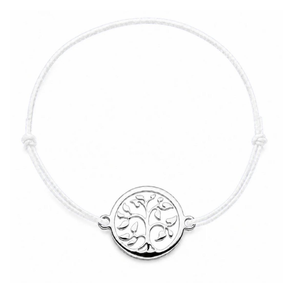 Bracelet cordon blanc ajustable Arbre de Vie argenté – bijou personnalisable avec médaille pour gravure 8 mm