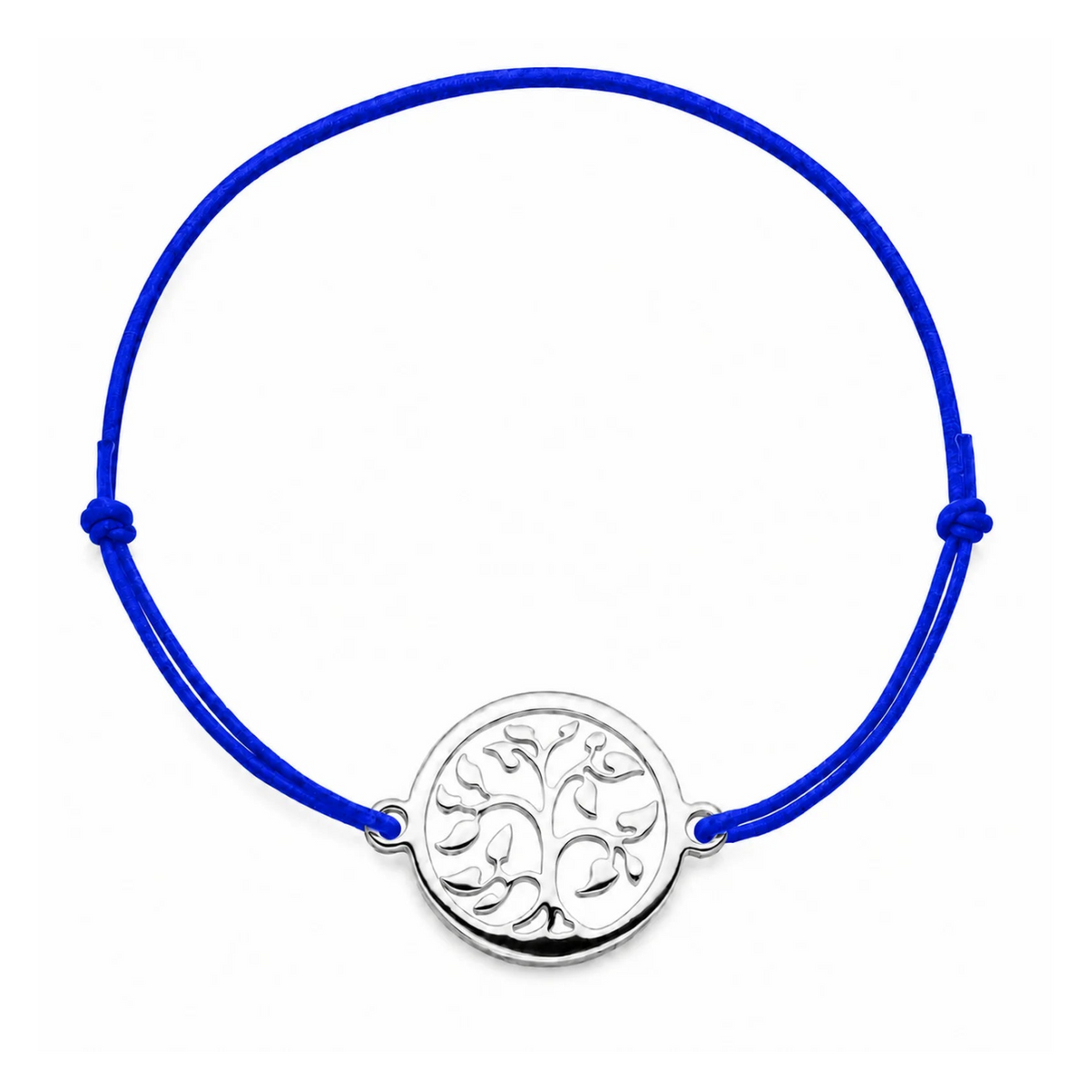 Bracelet cordon bleu roi ajustable Arbre de Vie argenté – bijou personnalisable avec médaille pour gravure 8 mm