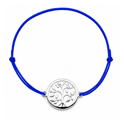 Bracelet cordon bleu roi ajustable Arbre de Vie argenté – bijou personnalisable avec médaille pour gravure 8 mm