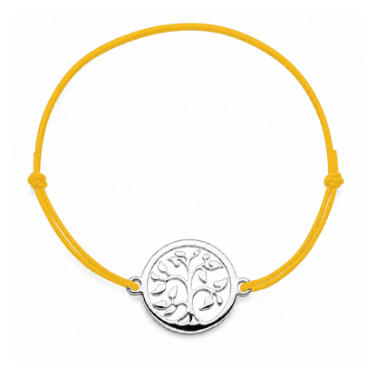 Bracelet cordon jaune ajustable Arbre de Vie argenté – bijou personnalisable avec médaille pour gravure 8 mm