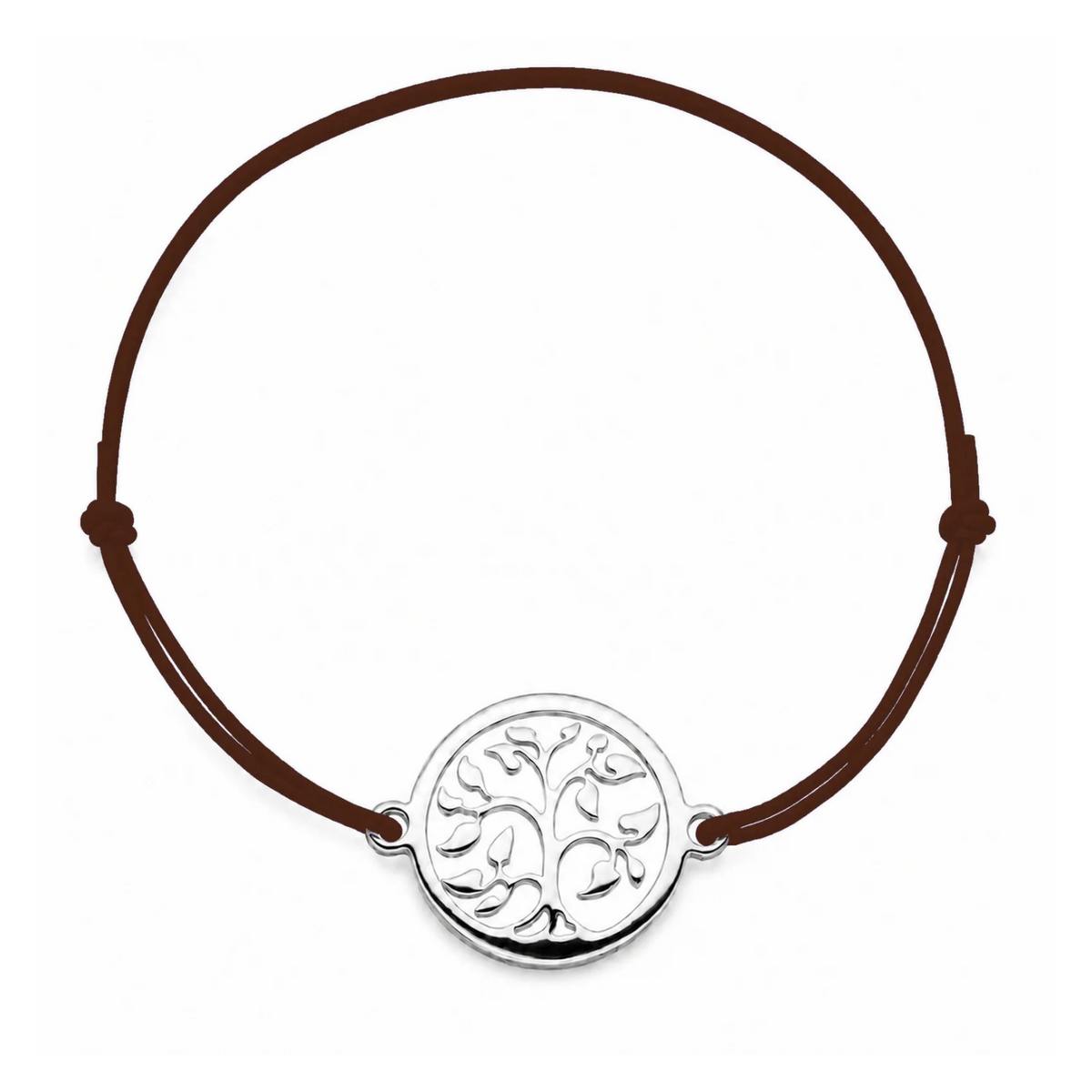 Bracelet cordon marron ajustable Arbre de Vie argenté – bijou personnalisable avec médaille pour gravure 8 mm