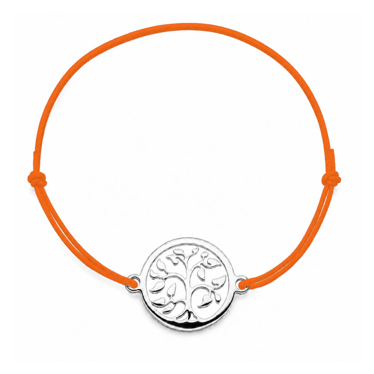 Bracelet cordon orange ajustable Arbre de Vie argenté – bijou personnalisable avec médaille pour gravure 8 mm