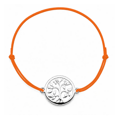 Bracelet cordon orange ajustable Arbre de Vie argenté – bijou personnalisable avec médaille pour gravure 8 mm