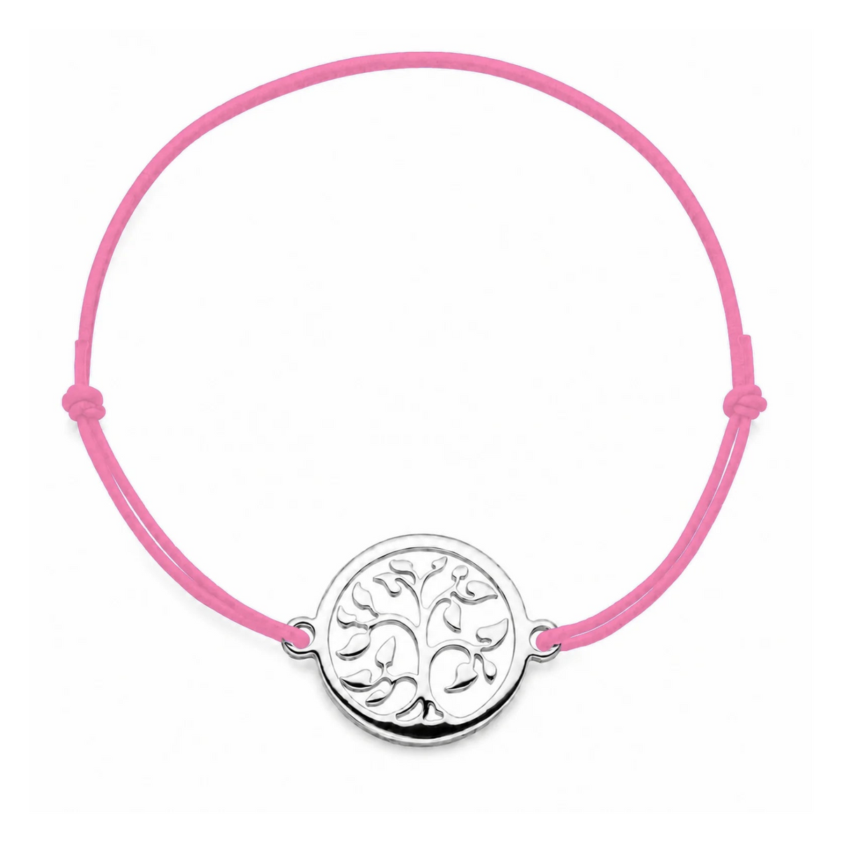 Bracelet cordon rose-clair ajustable Arbre de Vie argenté – bijou personnalisable avec médaille pour gravure 8 mm
