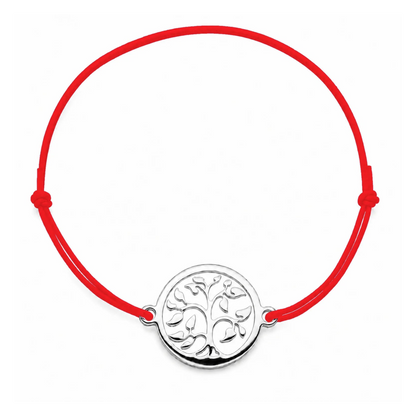 Bracelet cordon rouge ajustable Arbre de Vie argenté – bijou personnalisable avec médaille pour gravure 8 mm