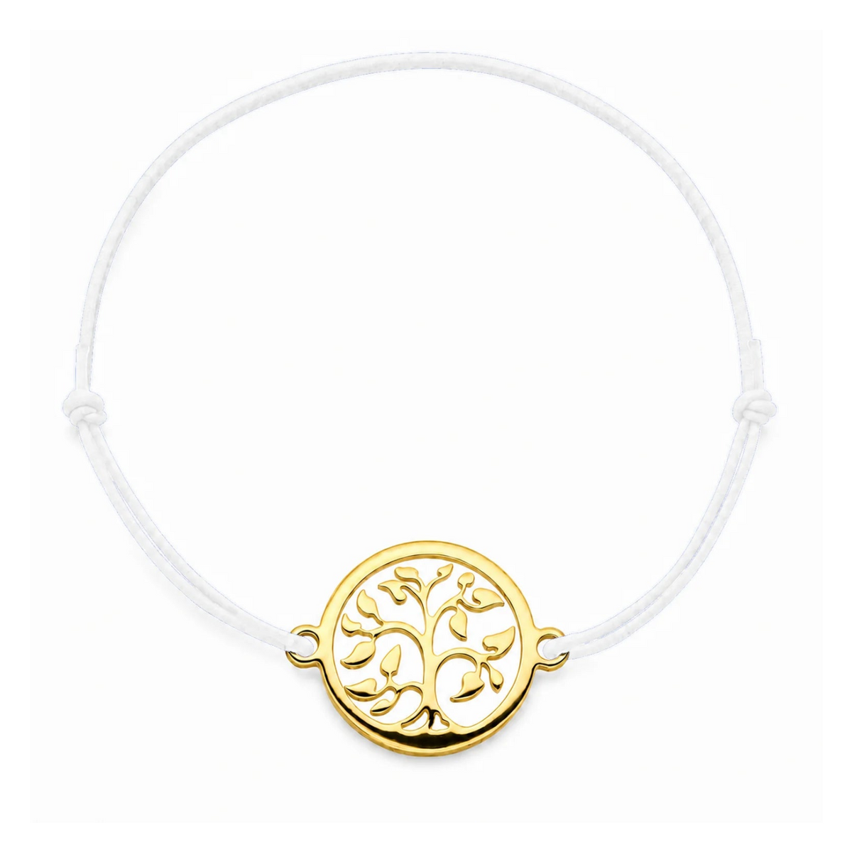 Bracelet cordon blanc Arbre de Vie mixte en acier doré, personnalisable avec une médaille de 8 mm pour gravure 