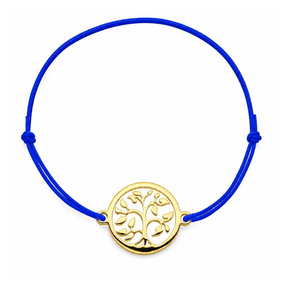 Bracelet cordon bleu roi Arbre de Vie mixte en acier doré, personnalisable avec une médaille de 8 mm pour gravure 