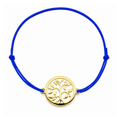 Bracelet cordon bleu roi Arbre de Vie mixte en acier doré, personnalisable avec une médaille de 8 mm pour gravure 