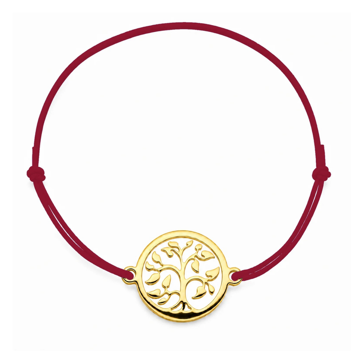 Bracelet cordon bordeaux Arbre de Vie mixte en acier doré, personnalisable avec une médaille de 8 mm pour gravure 