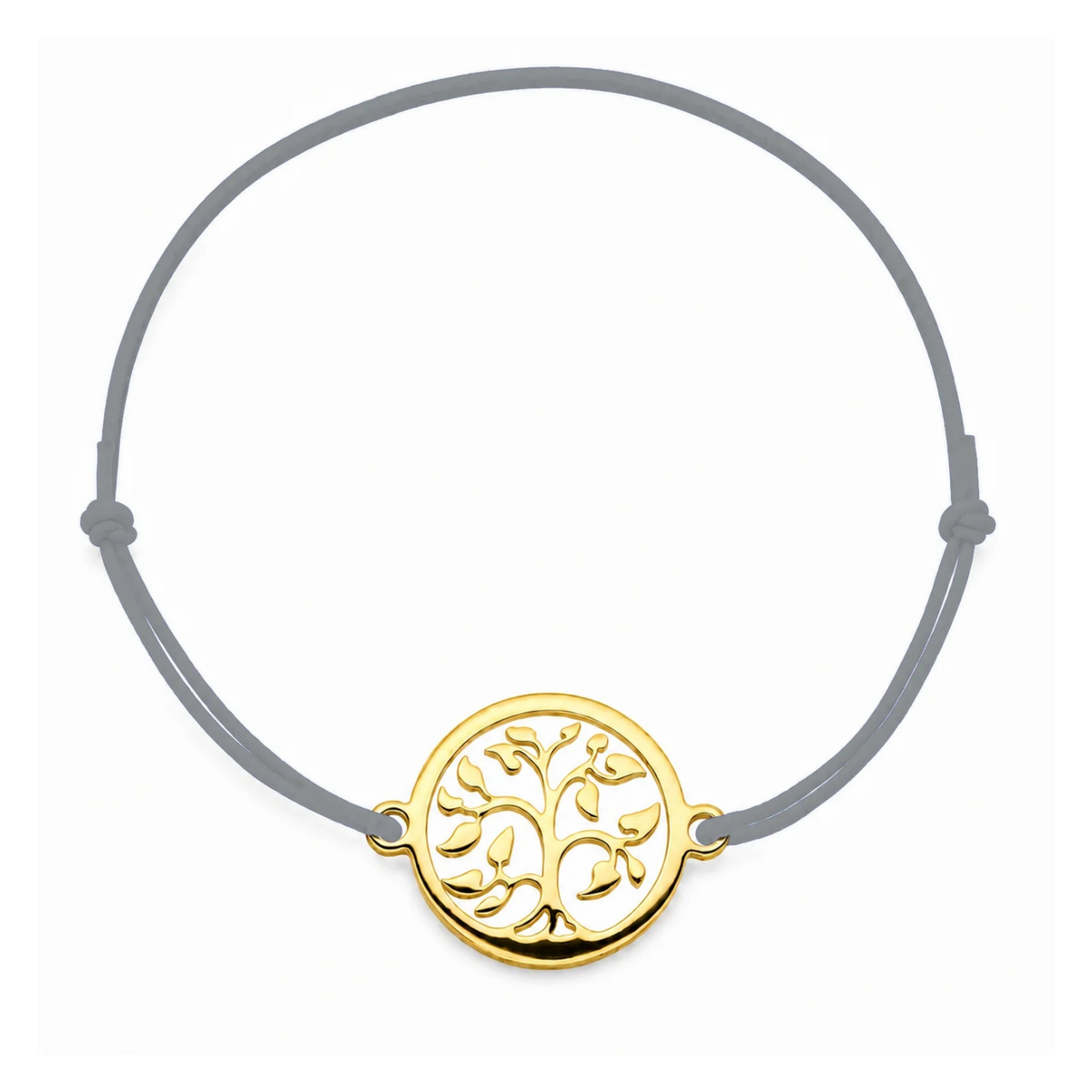 Bracelet cordon gris Arbre de Vie mixte en acier doré, personnalisable avec une médaille de 8 mm pour gravure 