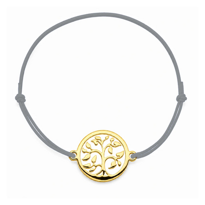 Bracelet cordon gris Arbre de Vie mixte en acier doré, personnalisable avec une médaille de 8 mm pour gravure 