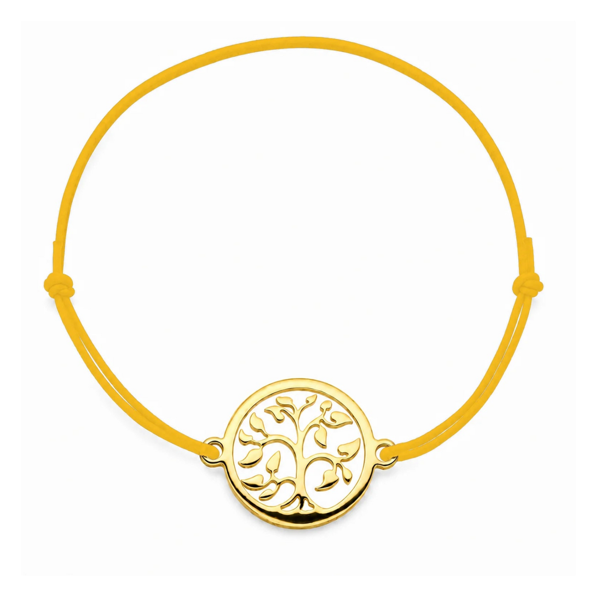 Bracelet cordon jaune Arbre de Vie mixte en acier doré, personnalisable avec une médaille de 8 mm pour gravure 