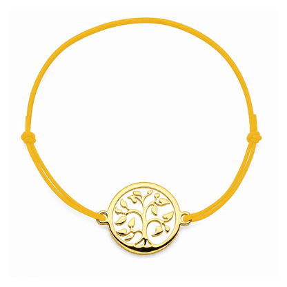 Bracelet cordon jaune Arbre de Vie mixte en acier doré, personnalisable avec une médaille de 8 mm pour gravure 