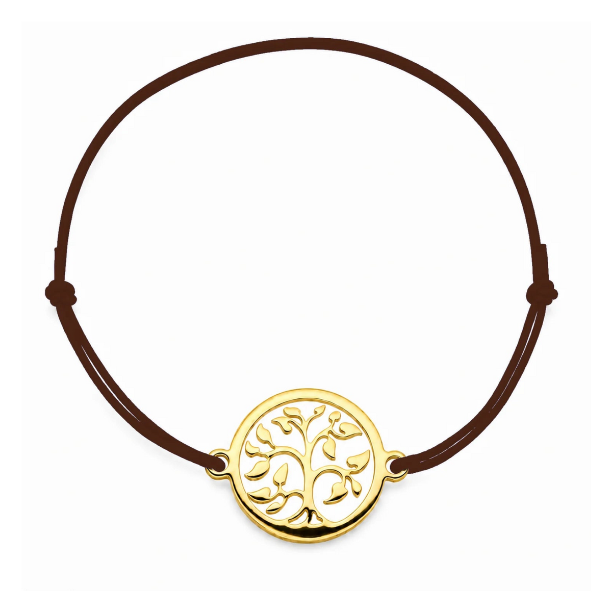 Bracelet cordon marron Arbre de Vie mixte en acier doré, personnalisable avec une médaille de 8 mm pour gravure 