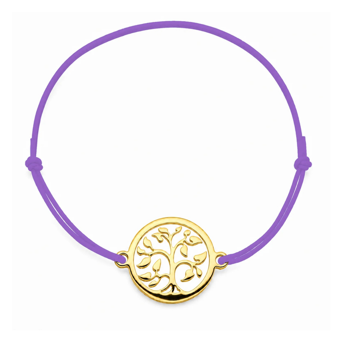Bracelet cordon mauve Arbre de Vie mixte en acier doré, personnalisable avec une médaille de 8 mm pour gravure 