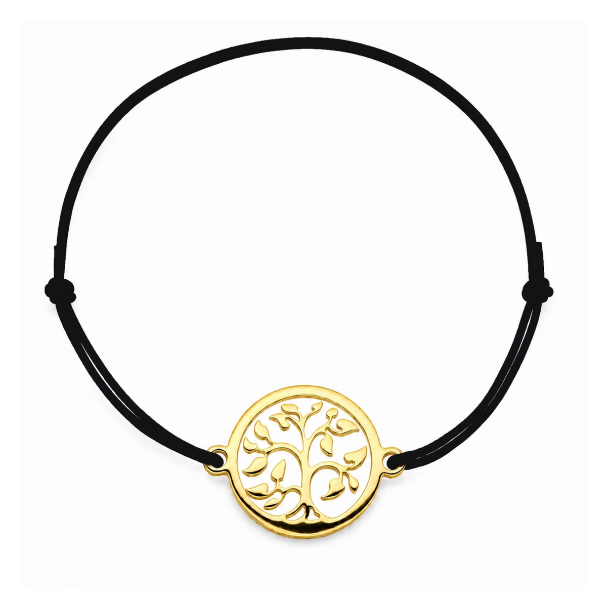 Bracelet cordon noir Arbre de Vie mixte en acier doré, personnalisable avec une médaille de 8 mm pour gravure 
