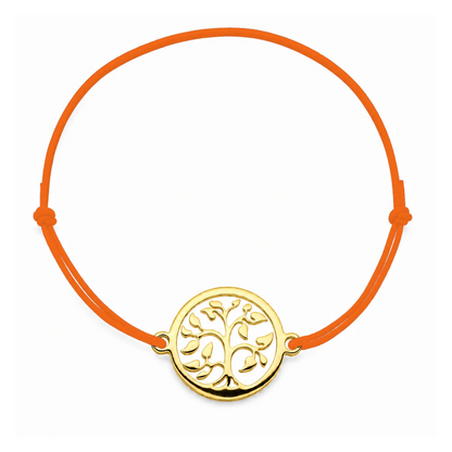 Bracelet cordon orange Arbre de Vie mixte en acier doré, personnalisable avec une médaille de 8 mm pour gravure 