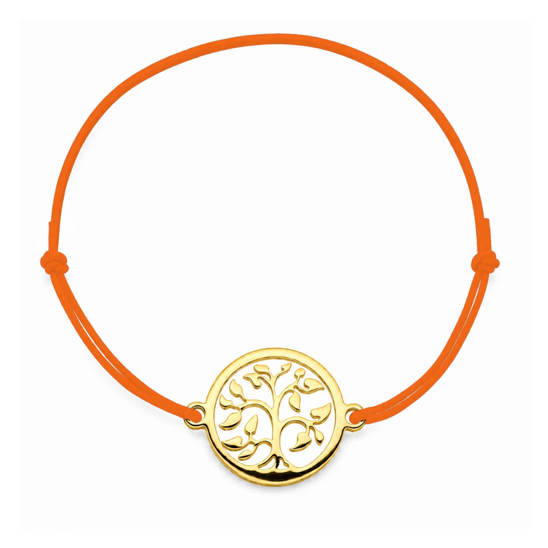 Bracelet cordon orange Arbre de Vie mixte en acier doré, personnalisable avec une médaille de 8 mm pour gravure 