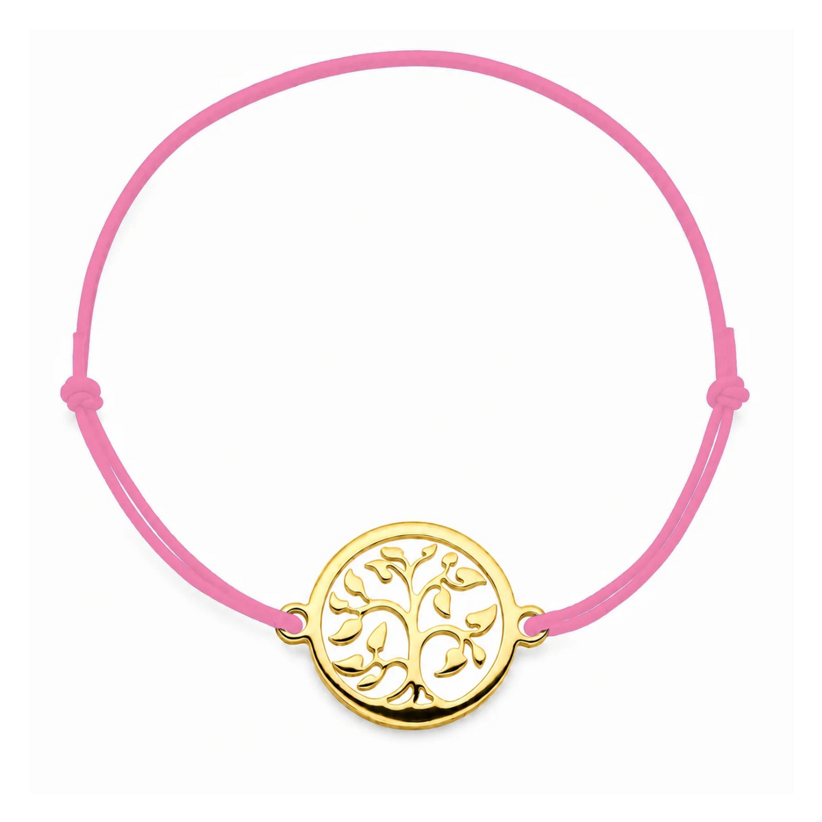 Bracelet cordon rose clair Arbre de Vie mixte en acier doré, personnalisable avec une médaille de 8 mm pour gravure 