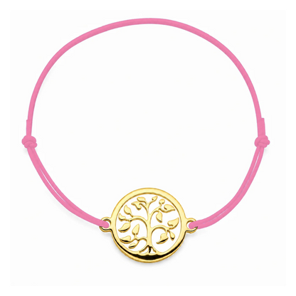 Bracelet cordon rose clair Arbre de Vie mixte en acier doré, personnalisable avec une médaille de 8 mm pour gravure 