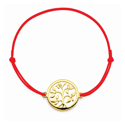 Bracelet cordon rouge Arbre de Vie mixte en acier doré, personnalisable avec une médaille de 8 mm pour gravure 