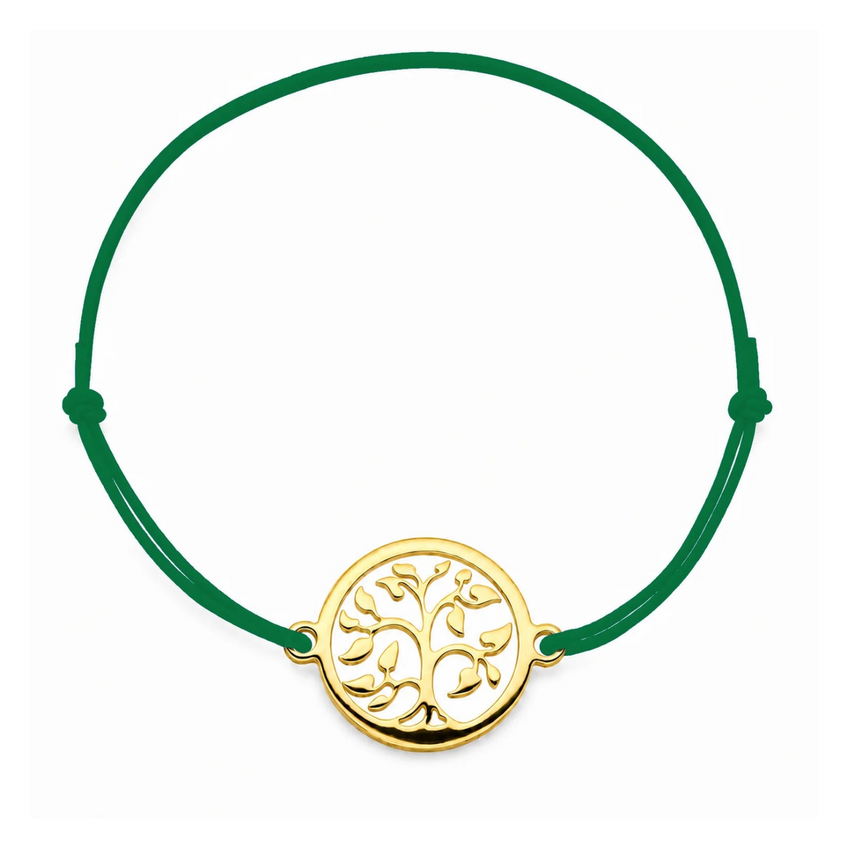 Bracelet cordon vert bouteille Arbre de Vie mixte en acier doré, personnalisable avec une médaille de 8 mm pour gravure 