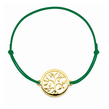 Bracelet cordon vert bouteille Arbre de Vie mixte en acier doré, personnalisable avec une médaille de 8 mm pour gravure 