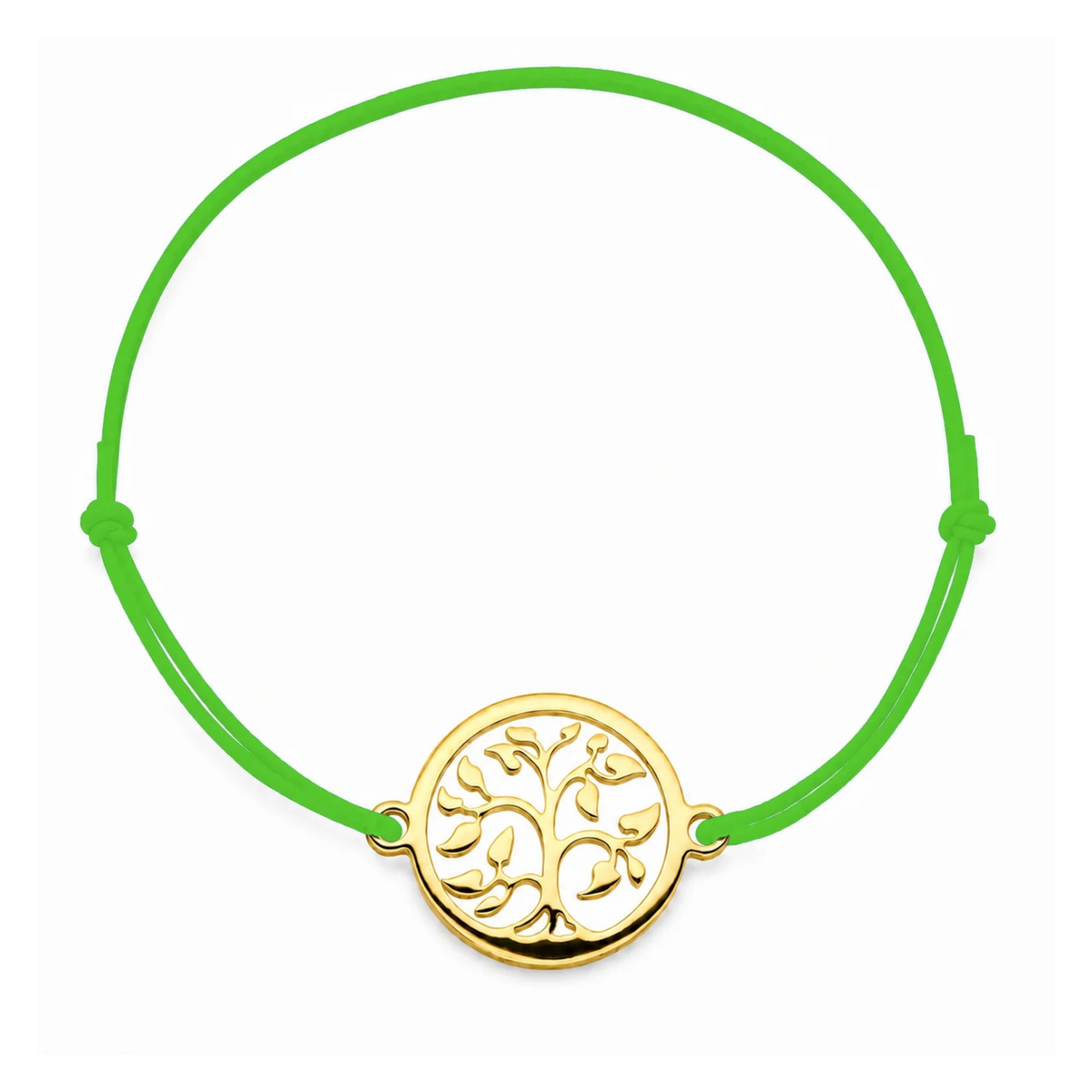 Bracelet cordon vert pomme Arbre de Vie mixte en acier doré, personnalisable avec une médaille de 8 mm pour gravure 